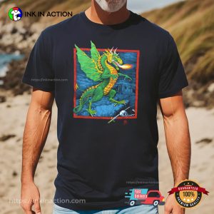 80s FIRE Breathing DRAGON Gothic fantasy castle T shirt 3