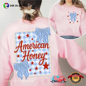American Honey Flag Bows Coquette 2 Sided T-shirt
