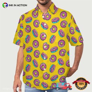 Cartoon Donut Yellow Hawaiian Shirt Cartoon Donut Yellow Hawaiian Shirt