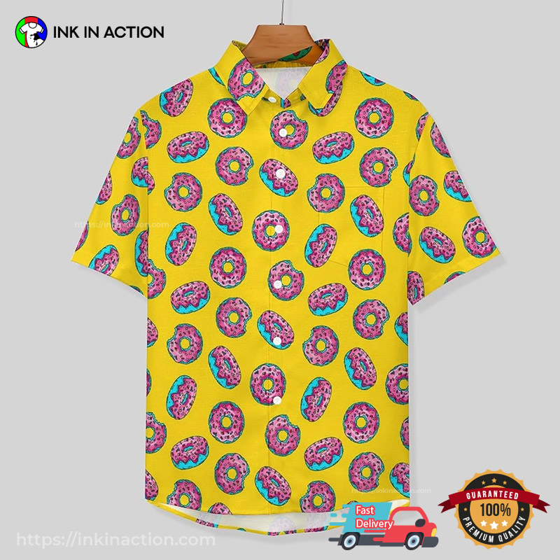 Cartoon Donut Yellow Hawaiian Shirt Cartoon Donut Yellow Hawaiian Shirt