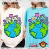 Earth Day 2025 Cute Earth With Floral T-shirt