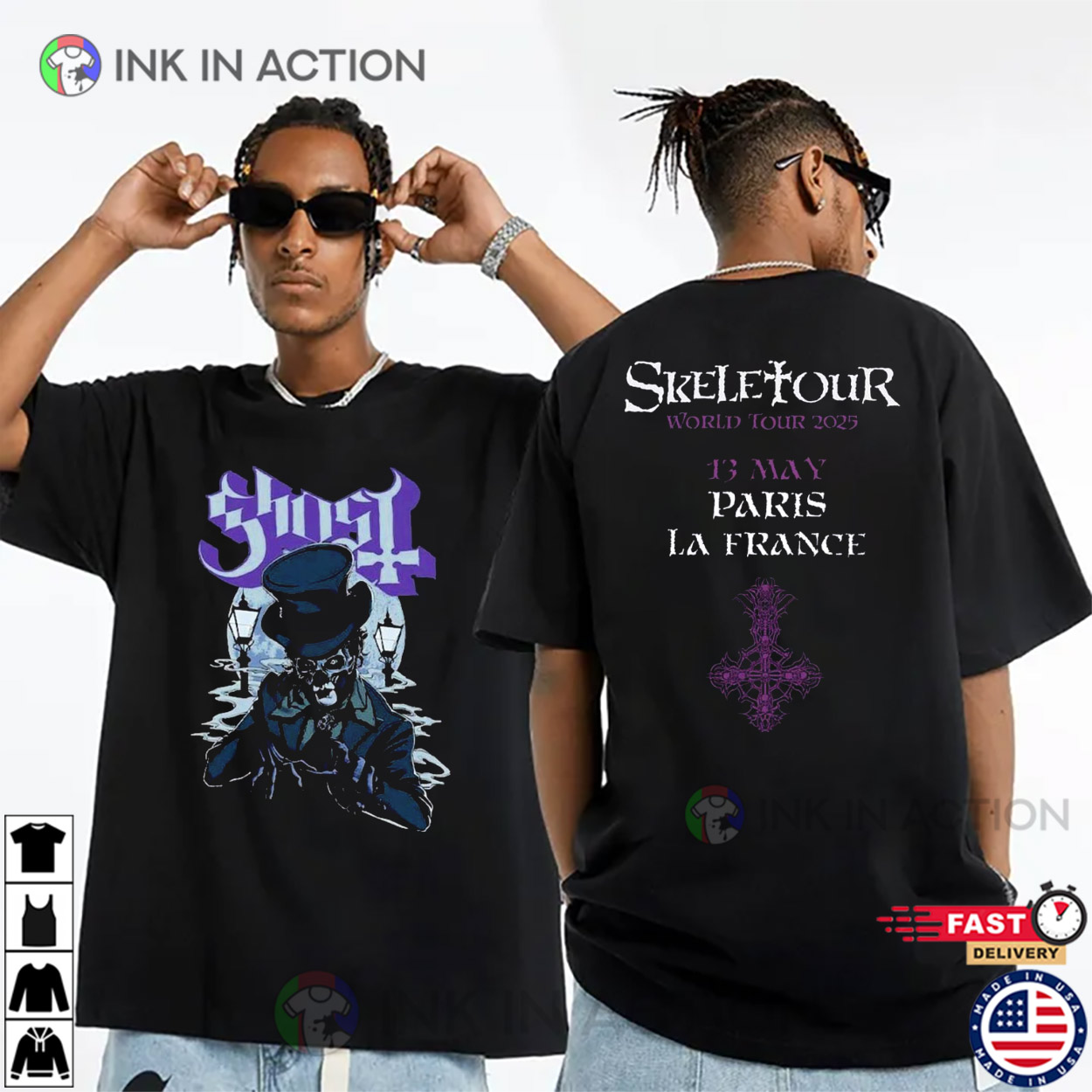 Ghost Skeletour World Tour 2025 Paris La France 2-sided T-shirt Ghost Skeletour World Tour 2025 Paris La France 2-sided T-shirt