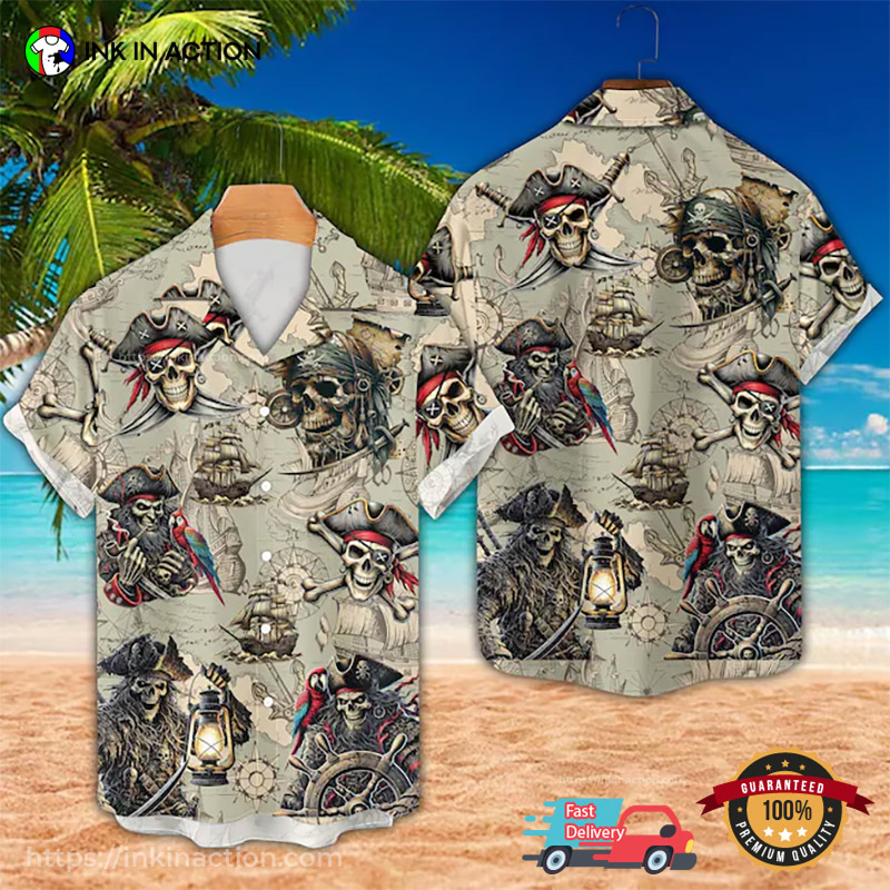 Pirate Skull Treasure Map Hawaiian Shirt