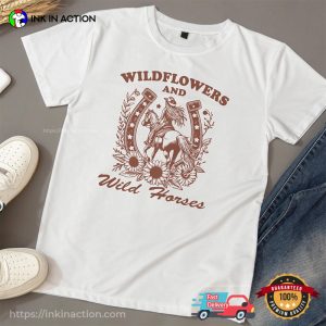 Wildflowers And Wild Horses Western Cowgirl On Horse T-shirt
