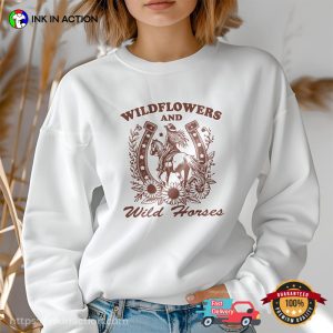 Wildflowers And Wild Horses Western Cowgirl On Horse T-shirt