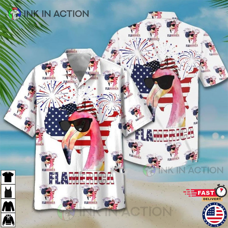 American Flag Flamingo Aloha Hawaiian Shirt