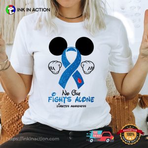 No One Fights Alone Diabetes Awareness Mickey Mouse T-Shirt