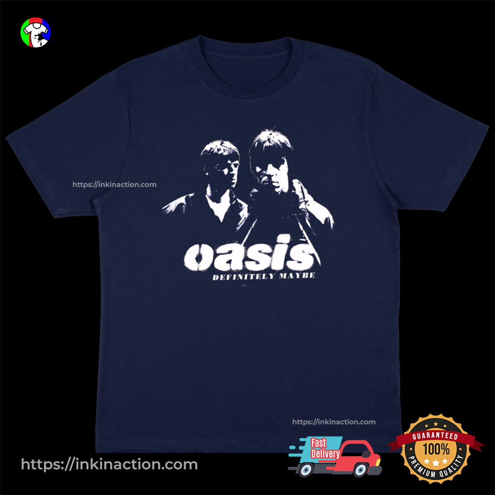 Oasis Definitely Maybe Photo Stencil Navy T-Shirt Oasis Definitely Maybe Photo Stencil Navy T-Shirt