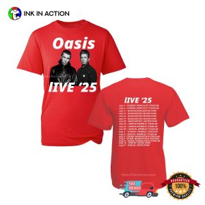 Oasis Live 2025 Tour List 2 Sided T Shirt 2