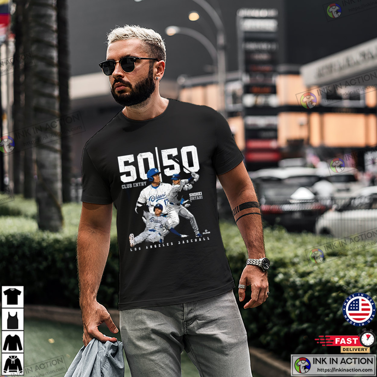 Ohtani Historic 50-50 Club Entry Shohei Ohtani MLBPA T-shirt Ohtani Historic 50-50 Club Entry Shohei Ohtani MLBPA T-shirt