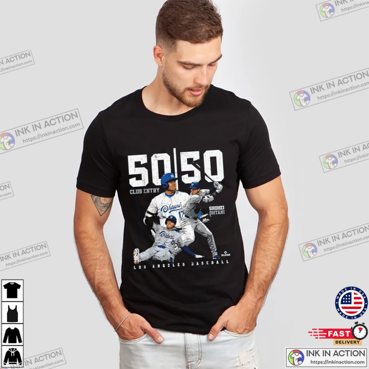 Ohtani Historic 50-50 Club Entry Shohei Ohtani MLBPA T-shirt Ohtani Historic 50-50 Club Entry Shohei Ohtani MLBPA T-shirt