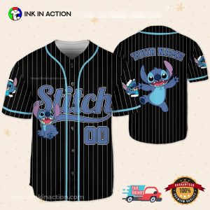 Personalize Disney Stitch Happy Striped Black Baseball Jersey