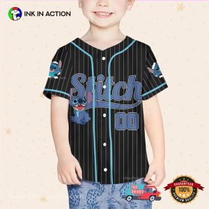 Personalize Disney Stitch Happy Striped Black Baseball Jersey