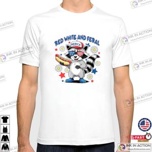 Red White And Feral Raccoon Happy Independence Day T-shirt