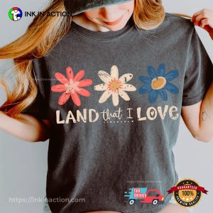 Retro 4th of July Land That I Love Floral USA Comfort Color Shirt 2