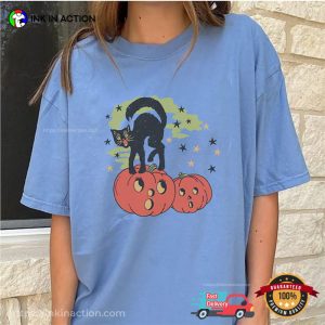 80s Vintage Spooky Pumpkin Cat Comfort Colors T shirt 1