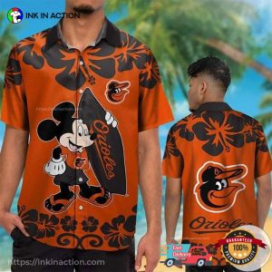 Baltimore Orioles Mickey Flower Pattern Hawaiian Shirt