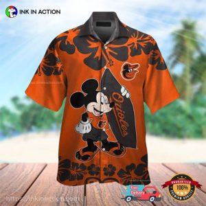 Baltimore Orioles Mickey Flower Pattern Hawaiian Shirt