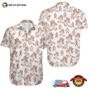 Bigfoot And Beach Tropical Button Up Hawaiian Shirt