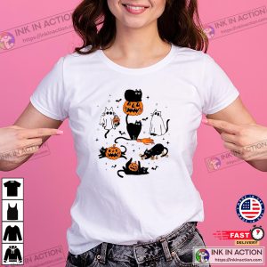 Black Cat And Halloween Trick Or Treat T-shirt
