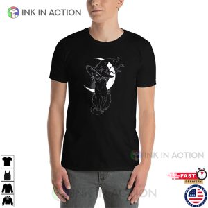 Black Cat Witch Halloween Moon Night T-shirt