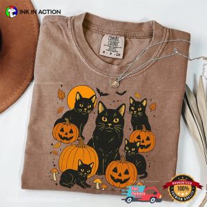 Black Cats and Pumpkins Halloween Comfort Colors T shirt 1