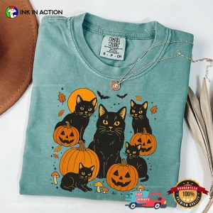 Black Cats and Pumpkins Halloween Comfort Colors T shirt 3