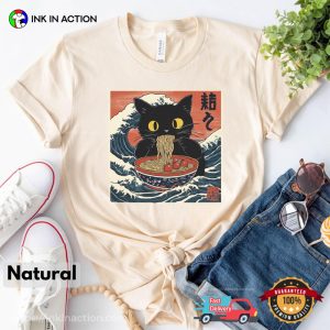 Cat Eating Ramen Big Waves Japan Art Comfort Colors T shirt 3