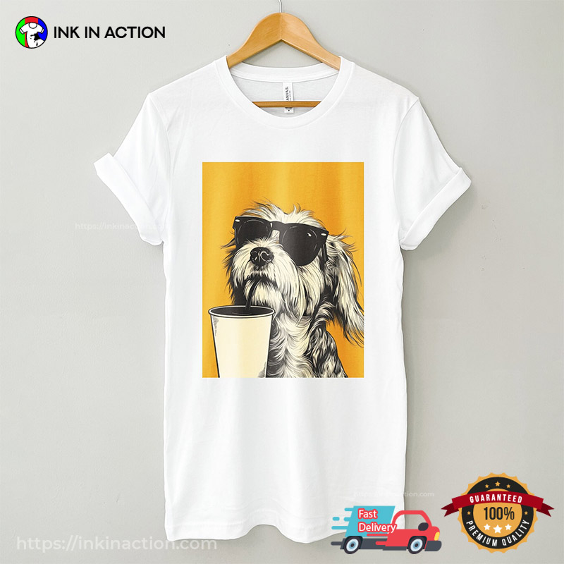 Cool Dog With Sunglasses Drinking Graphic Tee Cool Dog With Sunglasses Drinking Graphic Tee