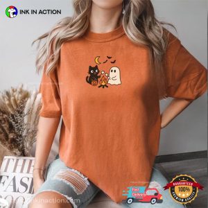 Cute Black Cat And Ghost Camping Comfort Colors T-shirt Cute Black Cat And Ghost Camping Comfort Colors T-shirt