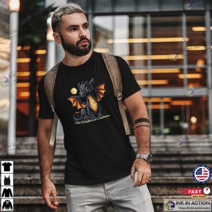 Dragon And Moon Medieval Fantasy Creature Graphic T-shirt