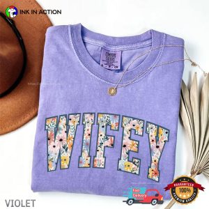 Floral Wifey Engagement Comfort Colors T shirt 3