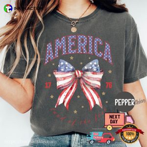Fourth of July America 1776 USA Flag Bow Comfort Colors T shirt 3