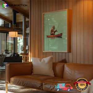 Funny Bigfoot Fishing Wall Art