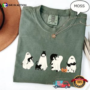 Ghost And Cute Black Cat Halloween Comfort Colors T-shirt