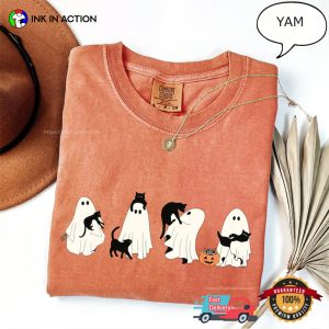 Ghost And Cute Black Cat Halloween Comfort Colors T shirt 2