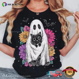 Ghost Cat Floral Spooky Season Tee