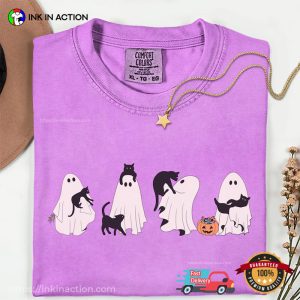Halloween Black Cat And Ghost Trick Or Treat Comfort Colors T shirt 2
