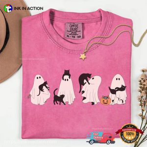 Halloween Black Cat And Ghost Trick Or Treat Comfort Colors T shirt 3