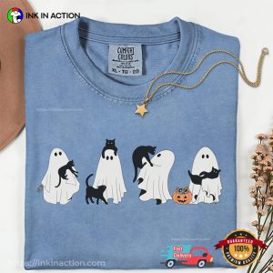 Halloween Black Cat And Ghost Trick Or Treat Comfort Colors T shirt 4