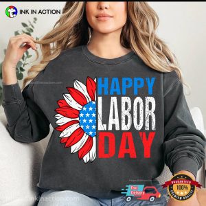Happy Labor Day America Flag Sunflower Comfort Colors T-shirt