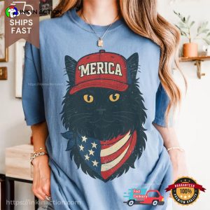 Merica Patriotic Black Cat 4th July Comfort Colors T-shirt
