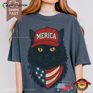 Merica Patriotic Black Cat 4th July Comfort Colors T-shirt