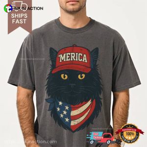 Merica Patriotic Black Cat 4th July Comfort Colors T shirt 3