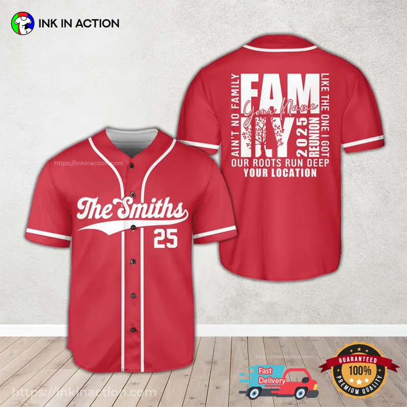Personalized Name And Location Family Reunion 2025 Red Baseball Jersey Personalized Name And Location Family Reunion 2025 Red Baseball Jersey