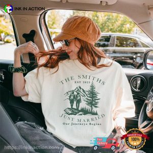 Personalized Name Just Married Hiking Couple Comfort Colors T shirt 1