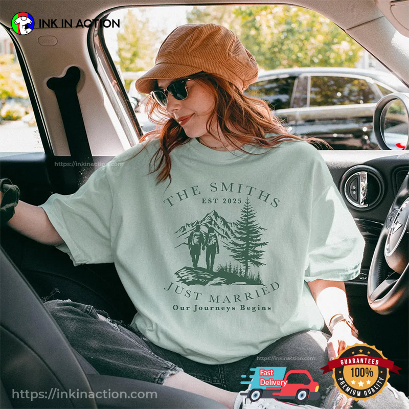 Personalized Name Just Married Hiking Couple Comfort Colors T-shirt Personalized Name Just Married Hiking Couple Comfort Colors T-shirt