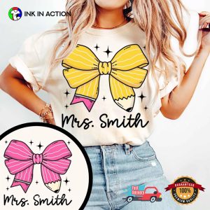 Personalized Teacher Pencil Bow Back To School T-shirt Personalized Teacher Pencil Bow Back To School T-shirt