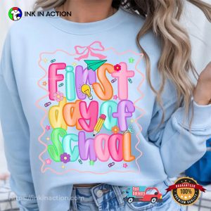 Preppy First Day Of School Coquette Teacher T shirt 3
