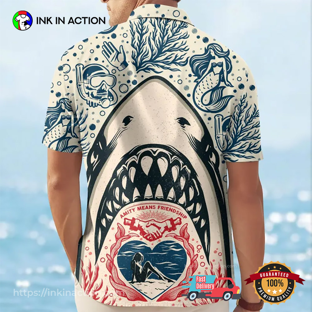 Shark Bite Button Jaws Shark Hawaiian Shirt Shark Bite Button Jaws Shark Hawaiian Shirt